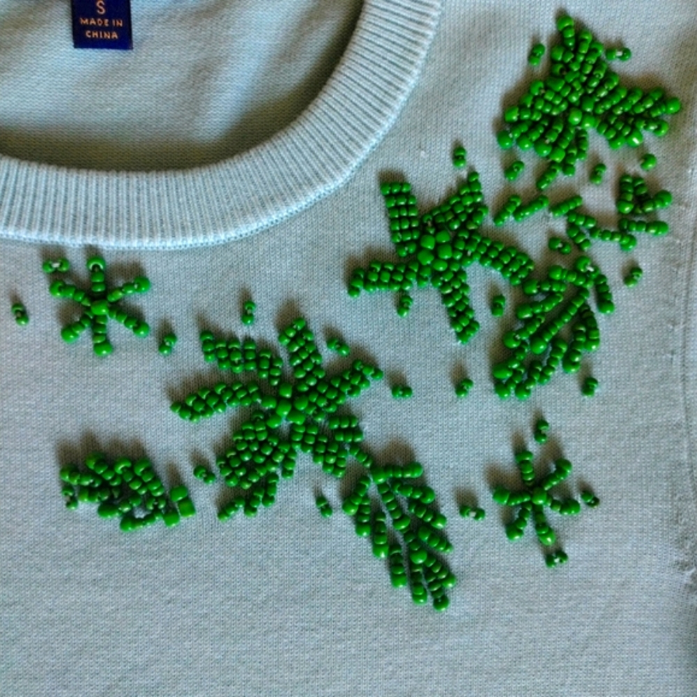 Brooks Brothers Short Sleeve Blue Green Aqua Beaded Knit Crew Neck Sweat… - Picture 3 of 15